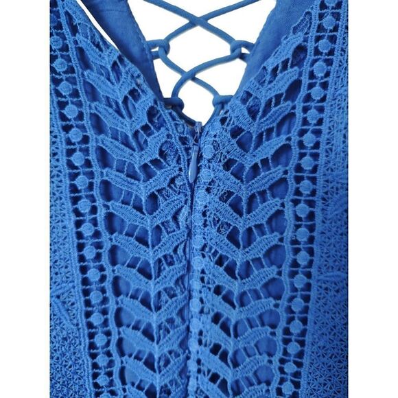 ASTR The Label women's Size Medium Royal Blue Lace Sleeveless Mini Dress Boho - Picture 7 of 10